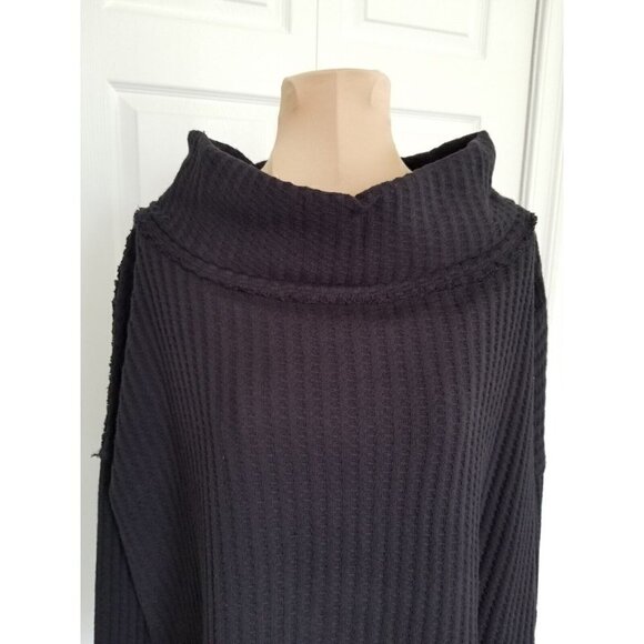 Free People Juicy Long Sleeve Black Waffle Knit Cowl Neck Size XS - Picture 3 of 9